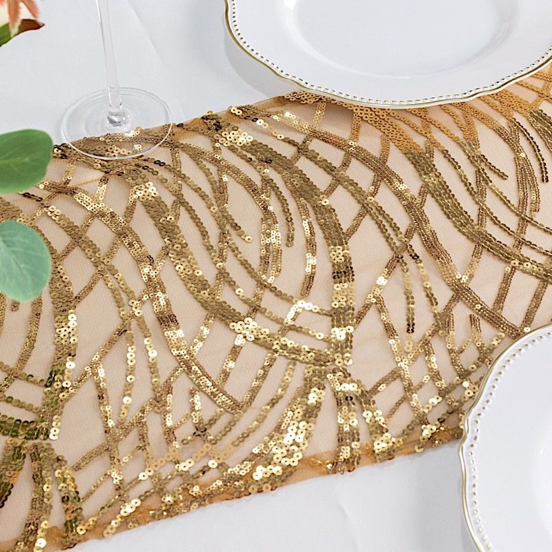 12x108 in Mesh Wavy Embroidered Sequins TABLE RUNNER Party Events Decorations - Picture 39 of 70