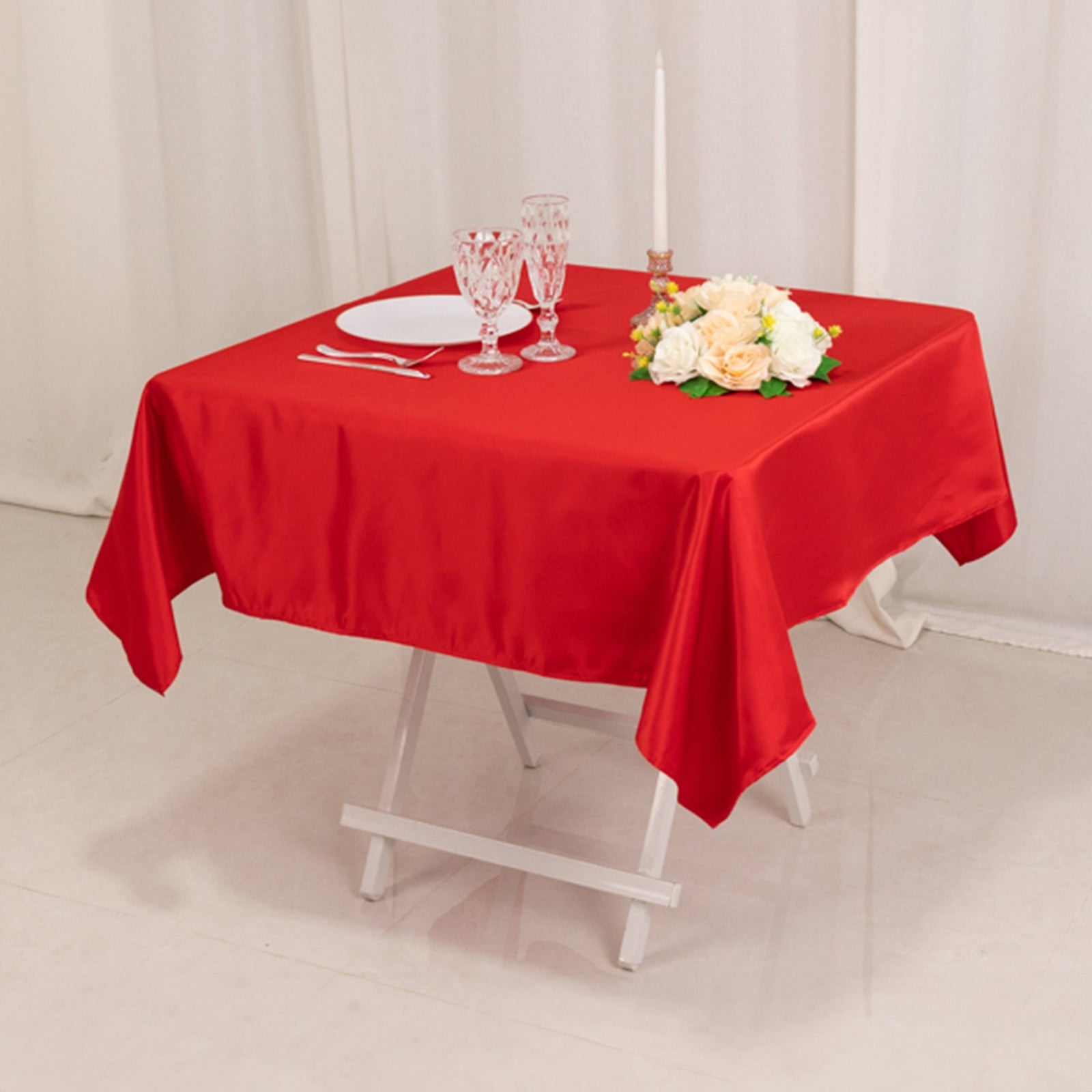 54"x54" Square Lamour Satin Tablecloths for a Wedding Party Decorations Supplies - Picture 108 of 135