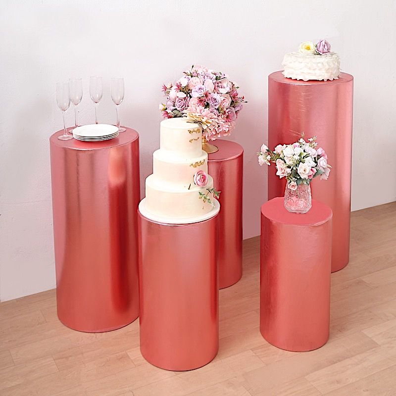 5 Cylinder Pedestal Metallic Fitted Spandex Display STAND COVERS Set Party Event - Picture 14 of 25