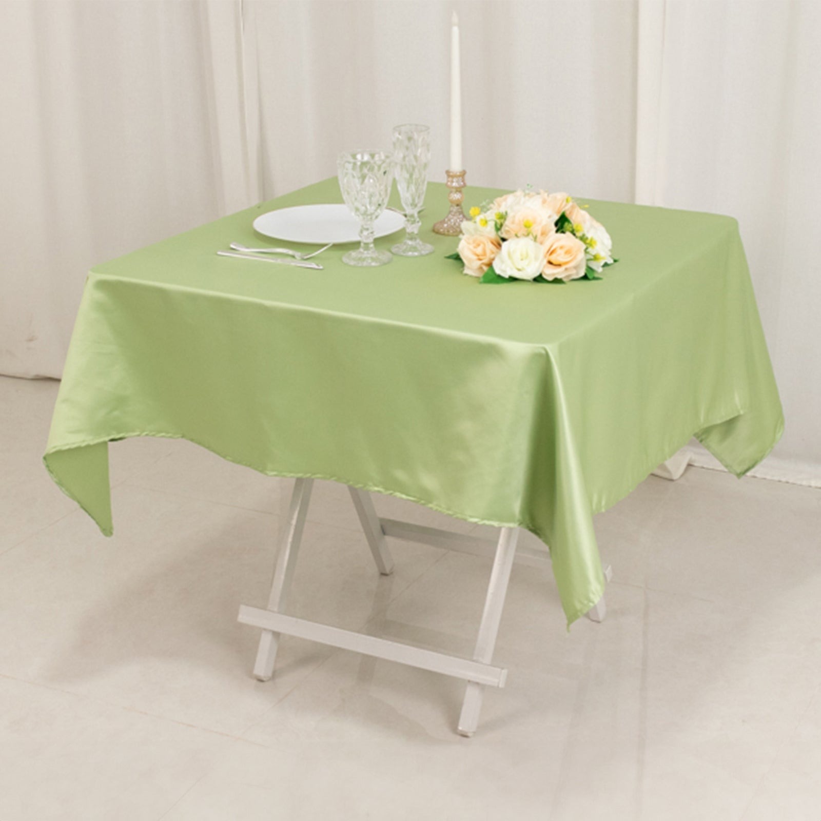 54"x54" Square Lamour Satin Tablecloths for a Wedding Party Decorations Supplies - Picture 120 of 135