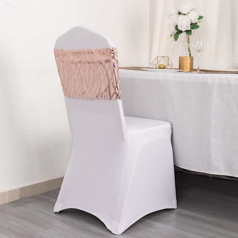5 Mesh Embroidered Sequins Chair Sashes Party Events Home Decorations Supplies