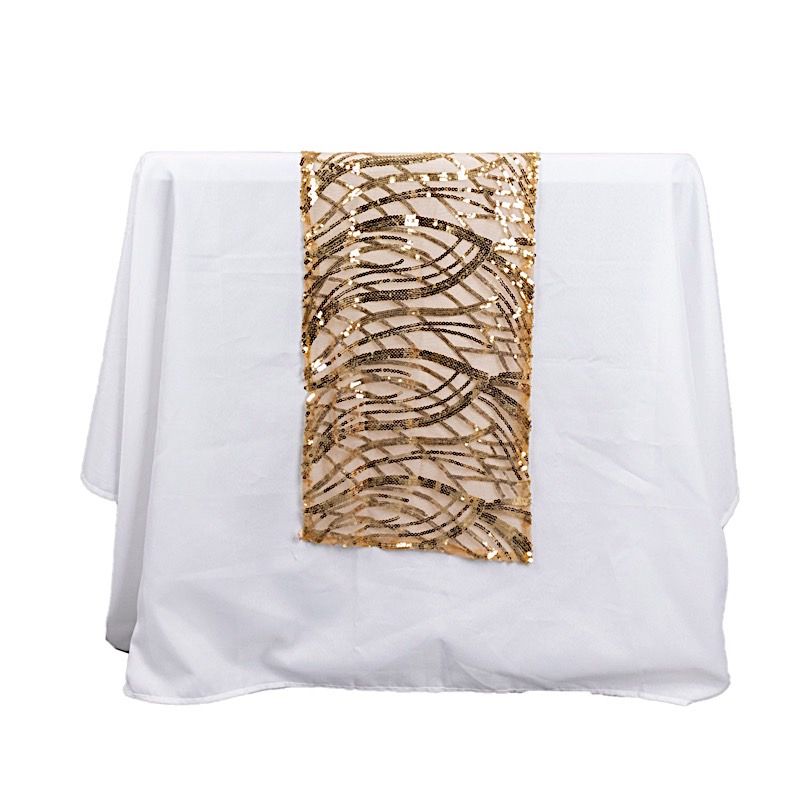 12x108 in Mesh Wavy Embroidered Sequins TABLE RUNNER Party Events Decorations - Picture 43 of 70