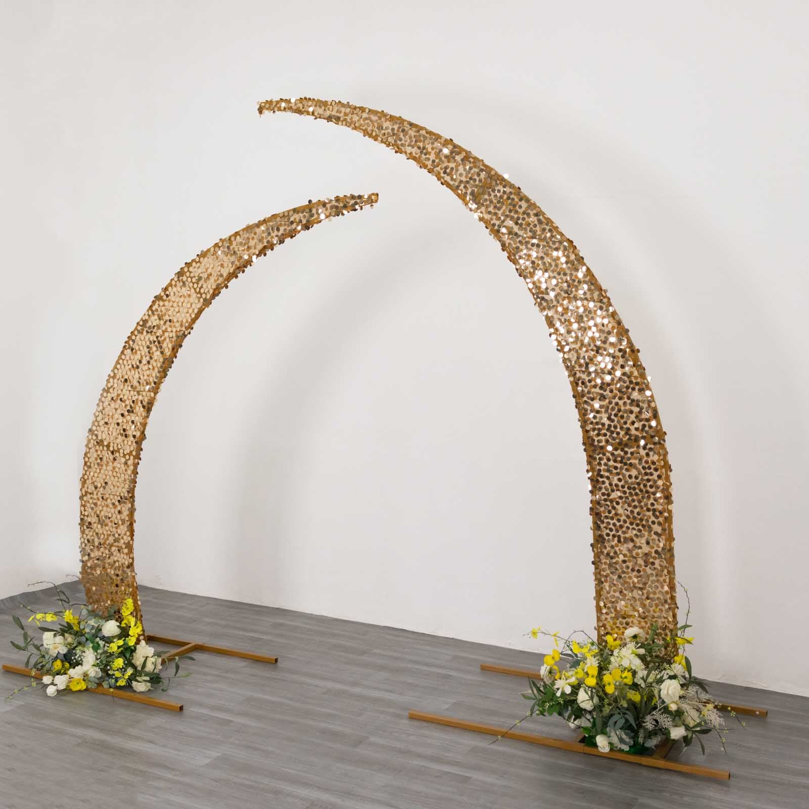 2 Big Payette Sequin Half Crescent Moon Wedding Arch Backdrop Stand Decorations - Picture 4 of 18