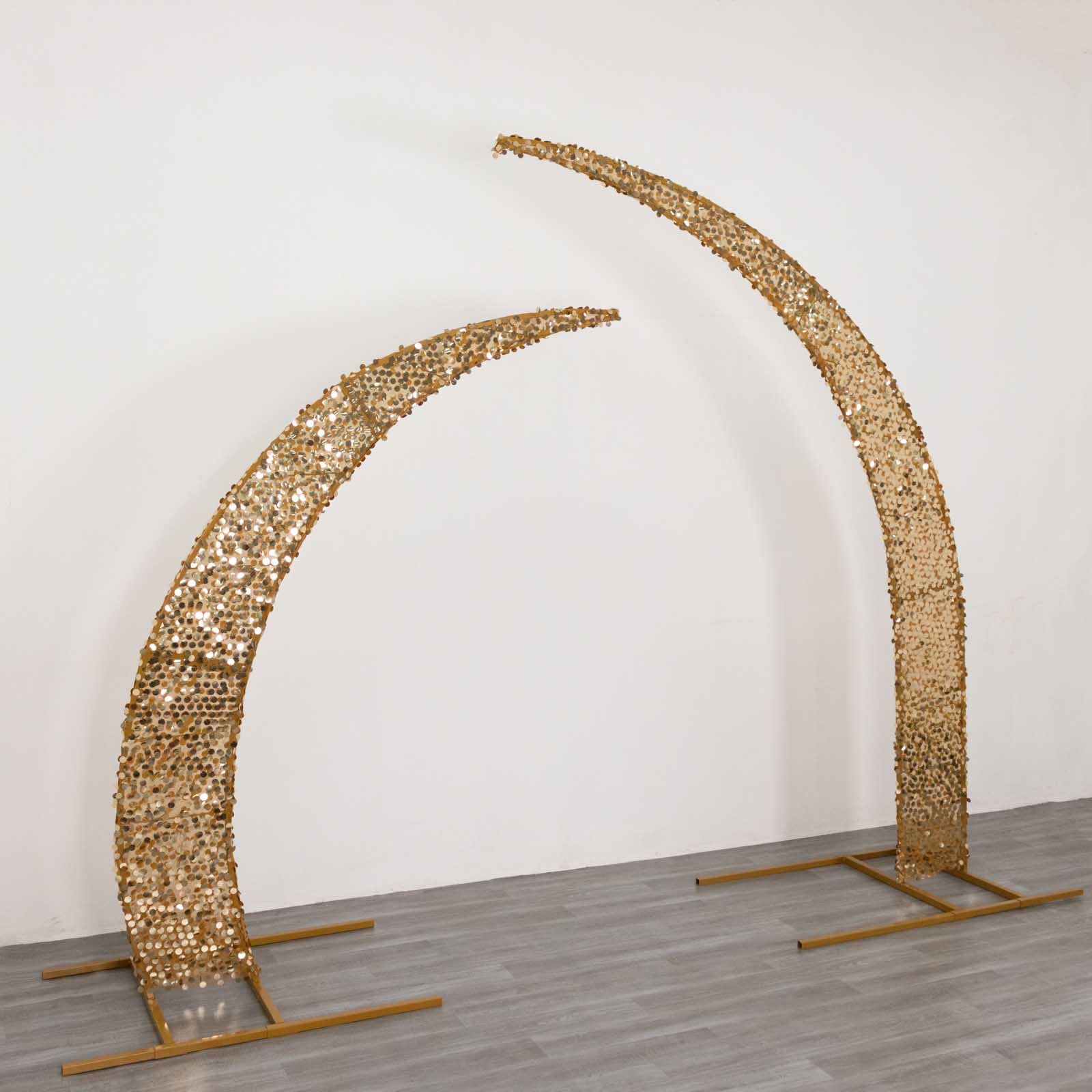 2 Big Payette Sequin Half Crescent Moon Wedding Arch Backdrop Stand Decorations - Picture 7 of 18