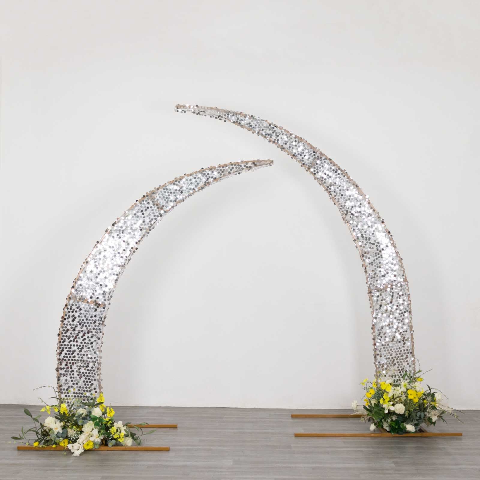 2 Big Payette Sequin Half Crescent Moon Wedding Arch Backdrop Stand Decorations - Picture 13 of 18