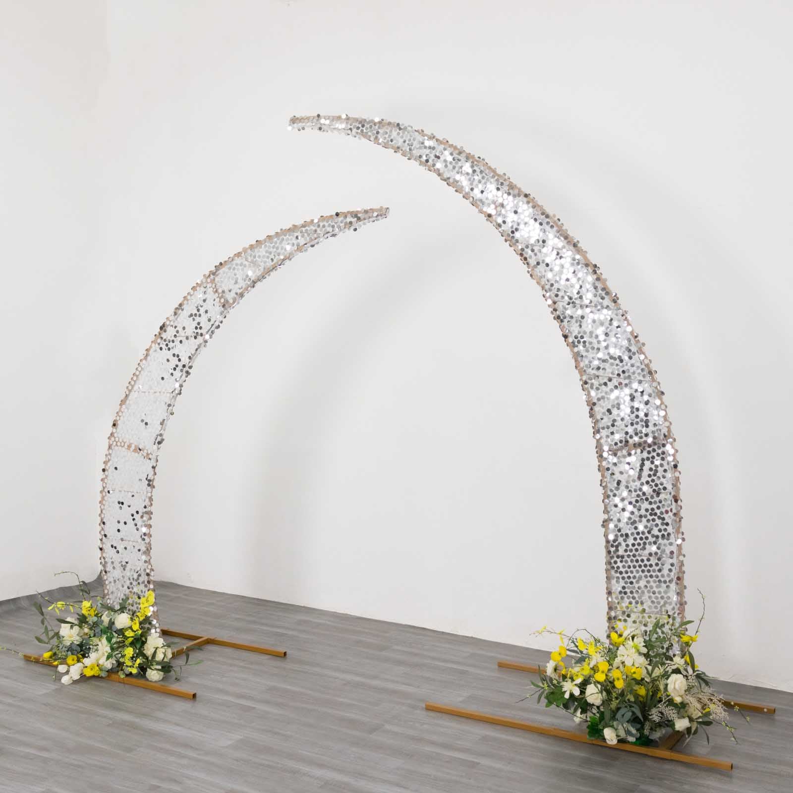 2 Big Payette Sequin Half Crescent Moon Wedding Arch Backdrop Stand Decorations - Picture 12 of 18