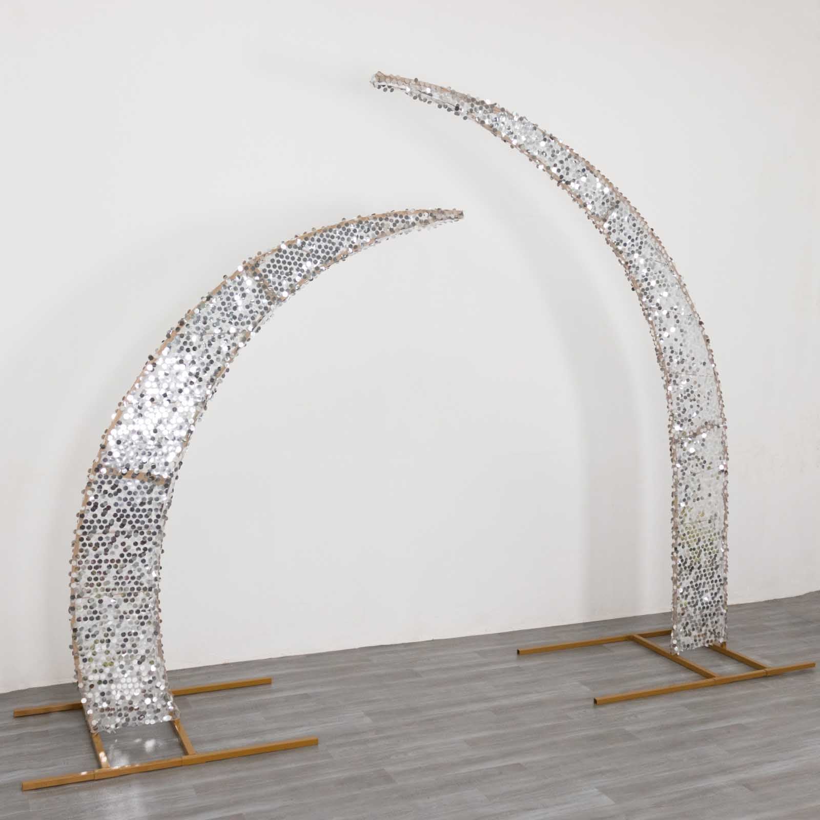 2 Big Payette Sequin Half Crescent Moon Wedding Arch Backdrop Stand Decorations - Picture 15 of 18