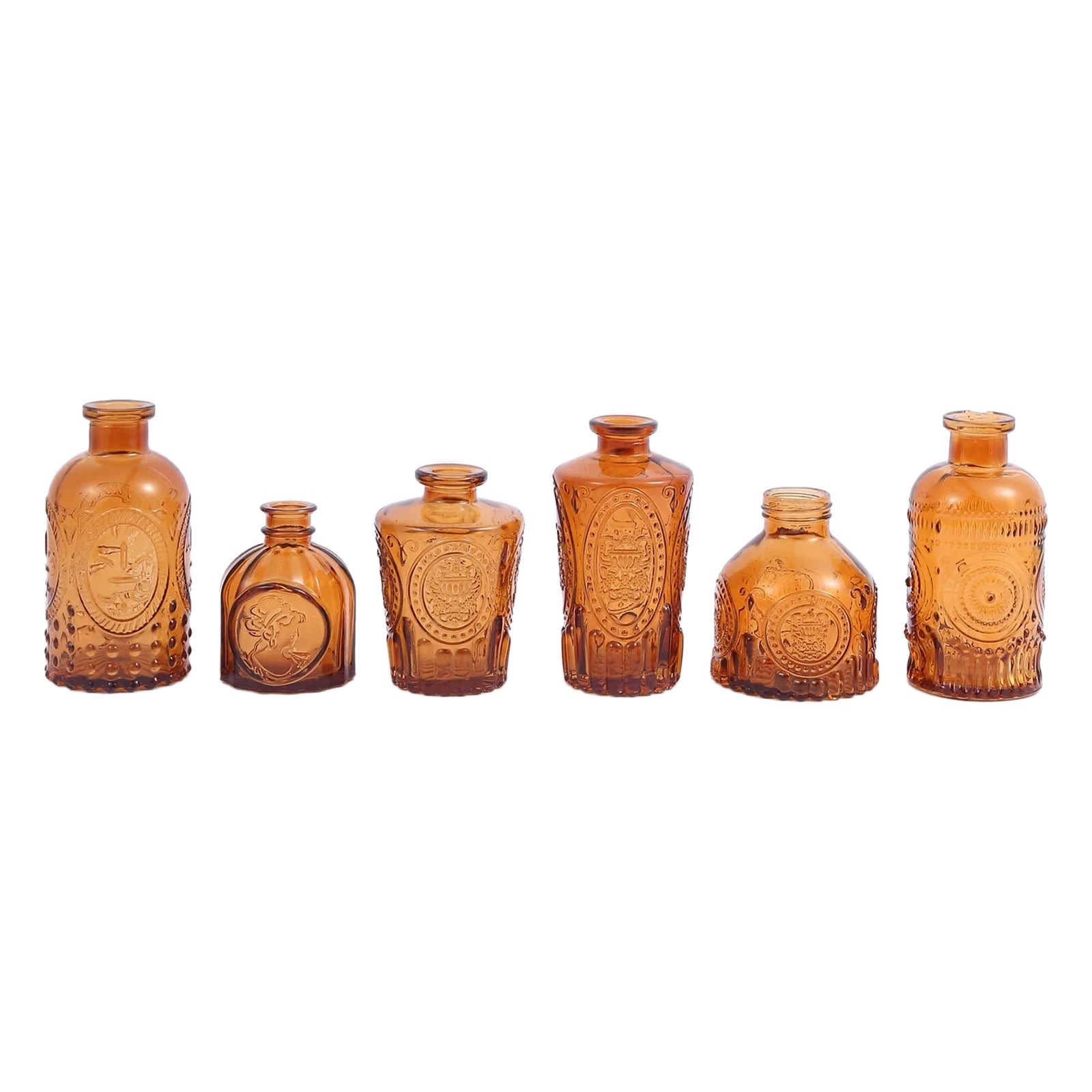 6 Decorative Glass Flower Vases Embossed Vintage Design Party Decorations