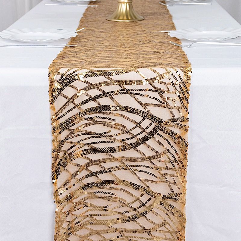 12x108 in Mesh Wavy Embroidered Sequins TABLE RUNNER Party Events Decorations - Picture 40 of 70