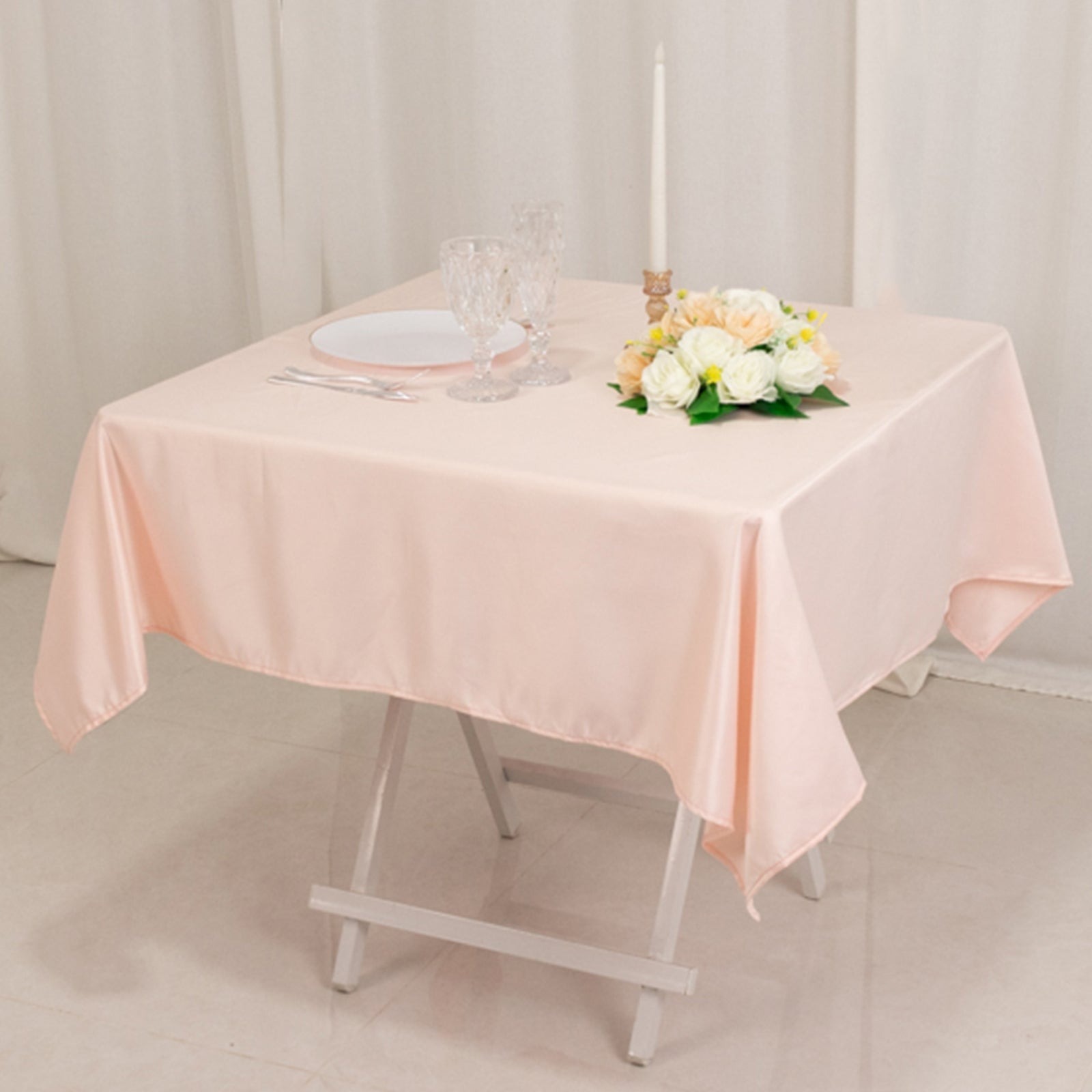 54"x54" Square Lamour Satin Tablecloths for a Wedding Party Decorations Supplies - Picture 19 of 135