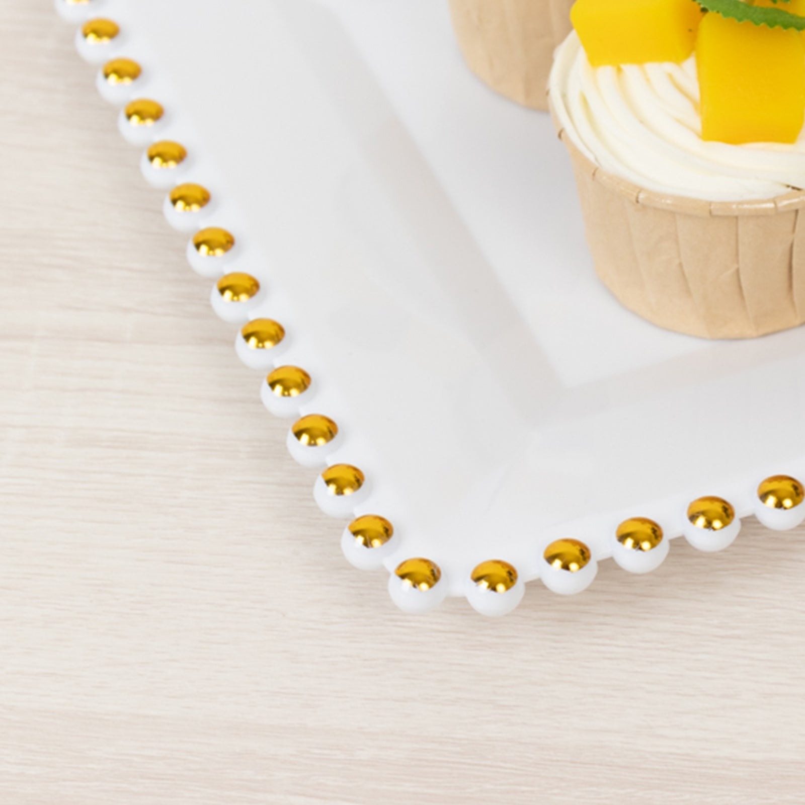 6 Rectangular Acrylic Serving Trays with Gold Beaded Rim Disposable Wedding
