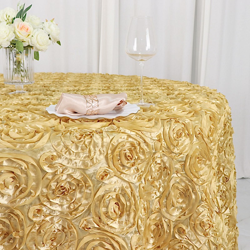 120-Inch ROUND Satin Ribbon Roses Tablecloth Decoration Dinner Wedding Linens - Picture 31 of 118