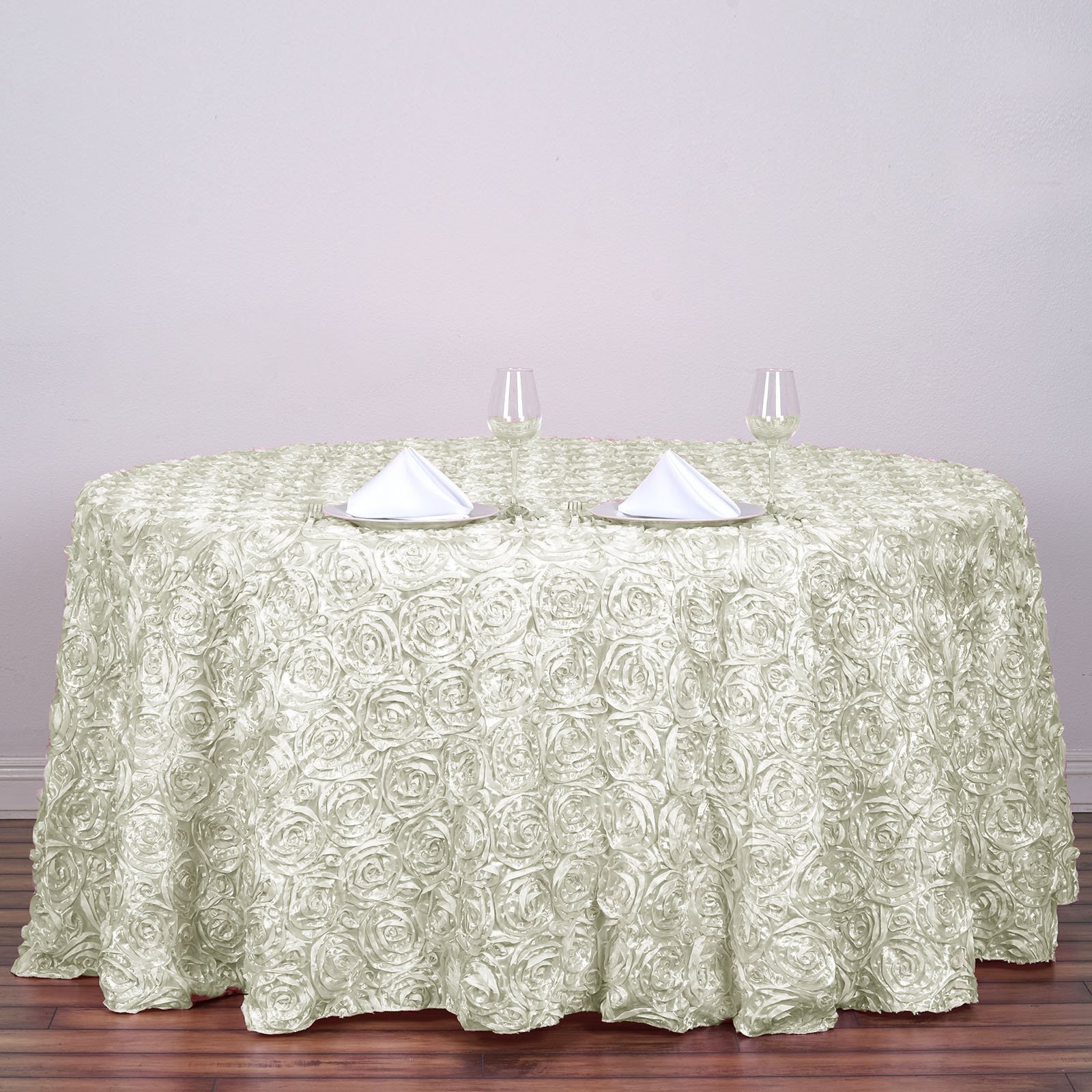 120-Inch ROUND Satin Ribbon Roses Tablecloth Decoration Dinner Wedding Linens - Picture 70 of 118