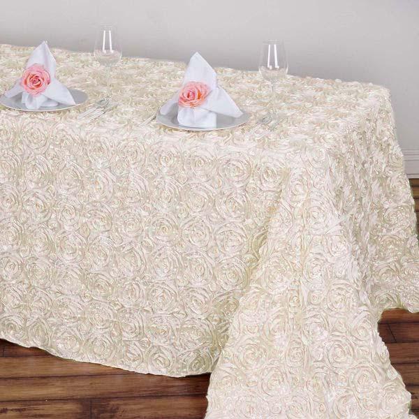 90x156" SATIN Ribbon Rosette Rectangle TABLECLOTH Designer Wedding Party Linens - Picture 21 of 50