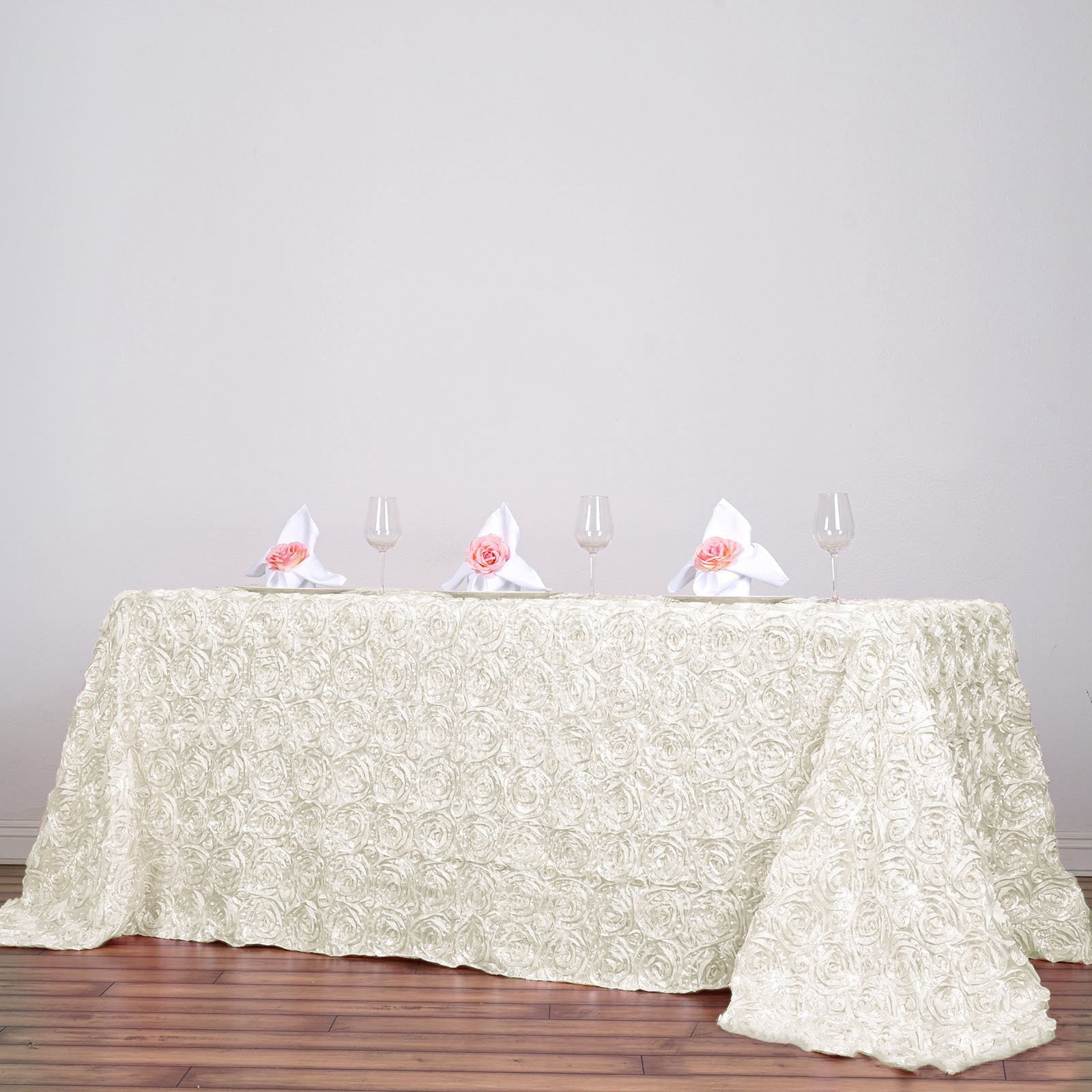 90x156" SATIN Ribbon Rosette Rectangle TABLECLOTH Designer Wedding Party Linens - Picture 20 of 50