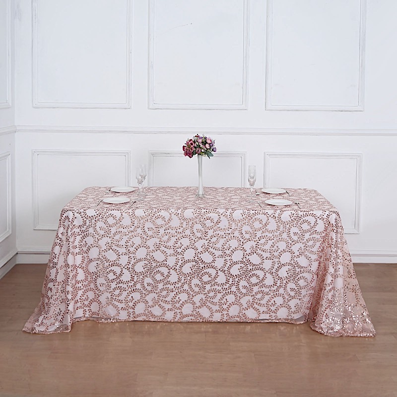 90x156" Sheer Tulle Rectangular Tablecloth Embroidered Sequins Party Decorations - Picture 11 of 41