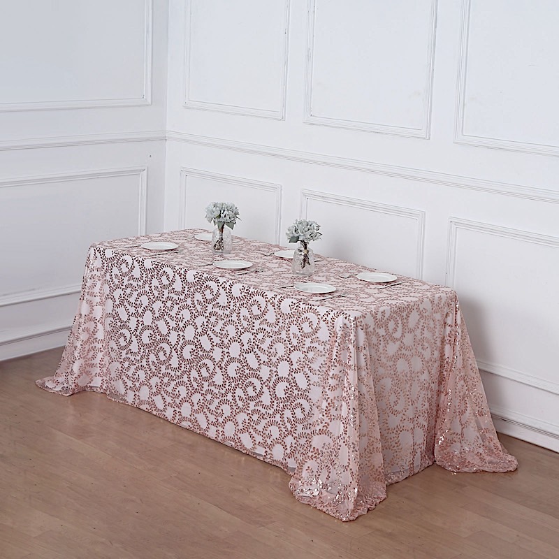 90x156" Sheer Tulle Rectangular Tablecloth Embroidered Sequins Party Decorations - Picture 13 of 41