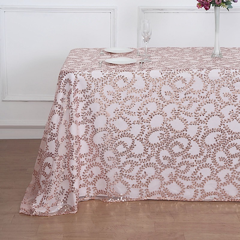 90x156" Sheer Tulle Rectangular Tablecloth Embroidered Sequins Party Decorations - Picture 12 of 41
