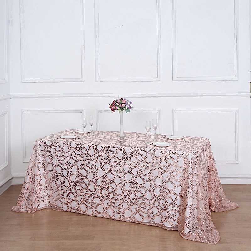 90x156" Sheer Tulle Rectangular Tablecloth Embroidered Sequins Party Decorations - Picture 15 of 41