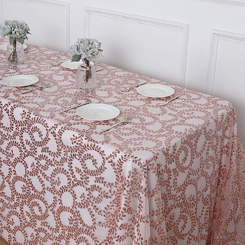 90x156" Sheer Tulle Rectangular Tablecloth Embroidered Sequins Party Decorations - Picture 14 of 41