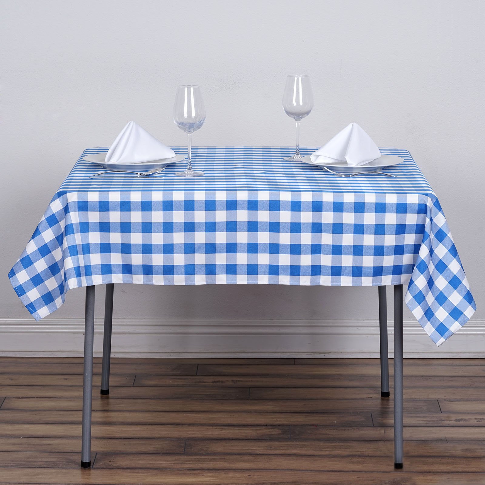 Blue White Buffalo Plaid 54" Square Polyester Tablecloth Picnic Country Linens - Bild 1 von 8