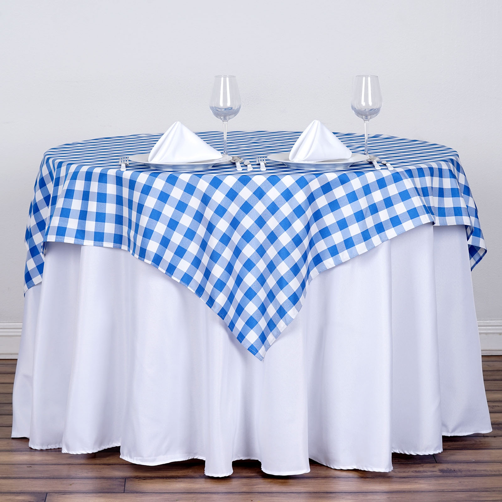 Blue White Buffalo Plaid 54" Square Polyester Tablecloth Picnic Country Linens - Bild 8 von 8