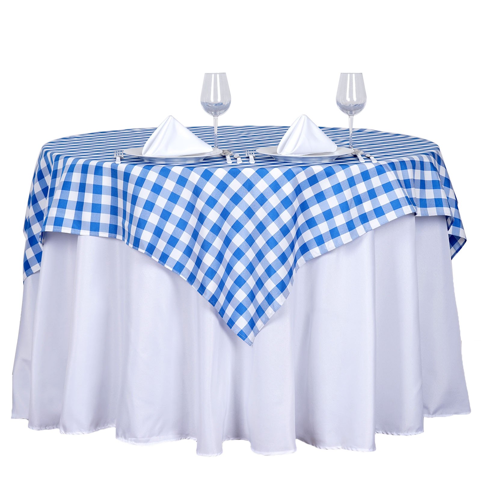 Blue White Buffalo Plaid 54" Square Polyester Tablecloth Picnic Country Linens - Bild 7 von 8