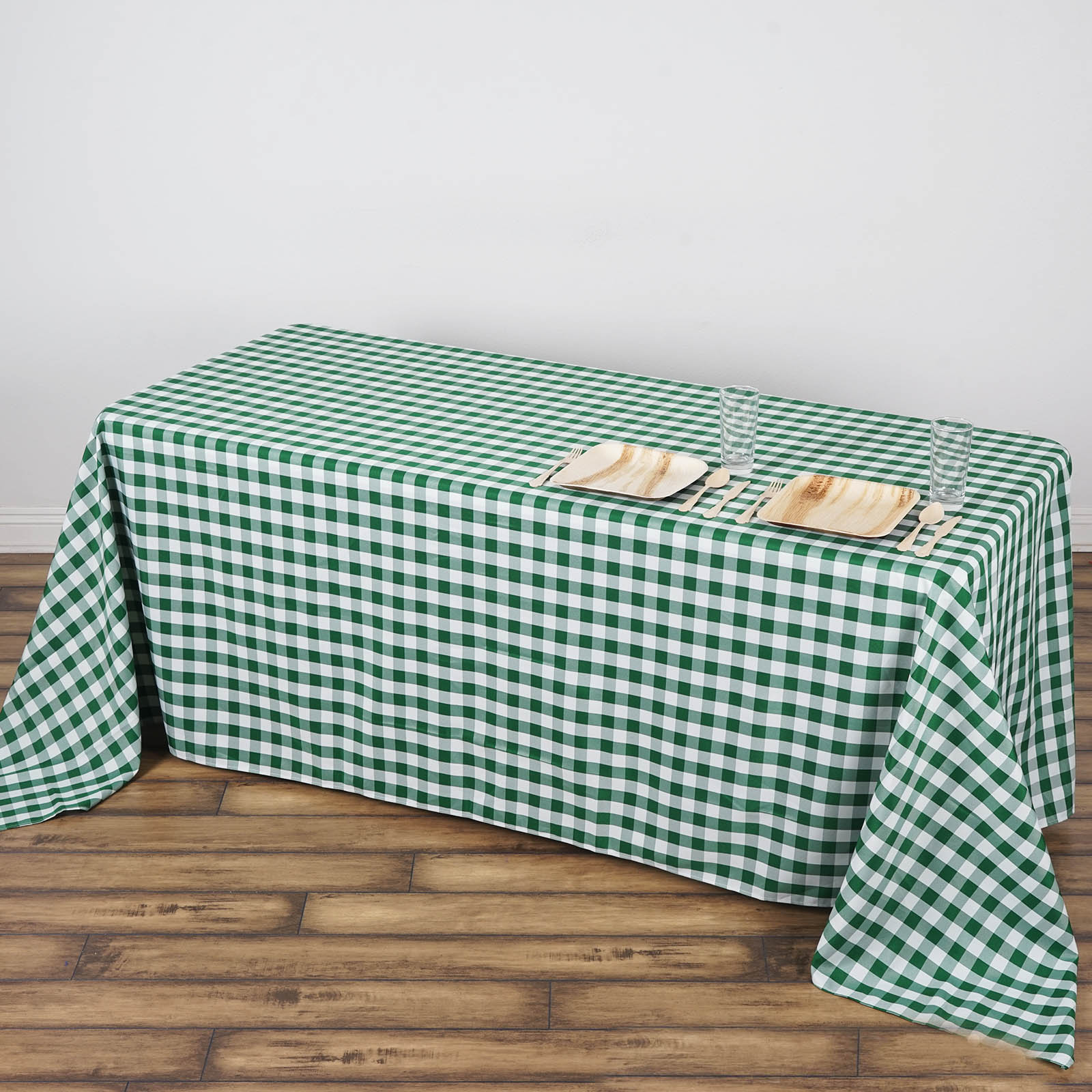 Green White Buffalo Plaid 90x132" RECTANGULAR Polyester Tablecloth Picnic Events detailed image 6