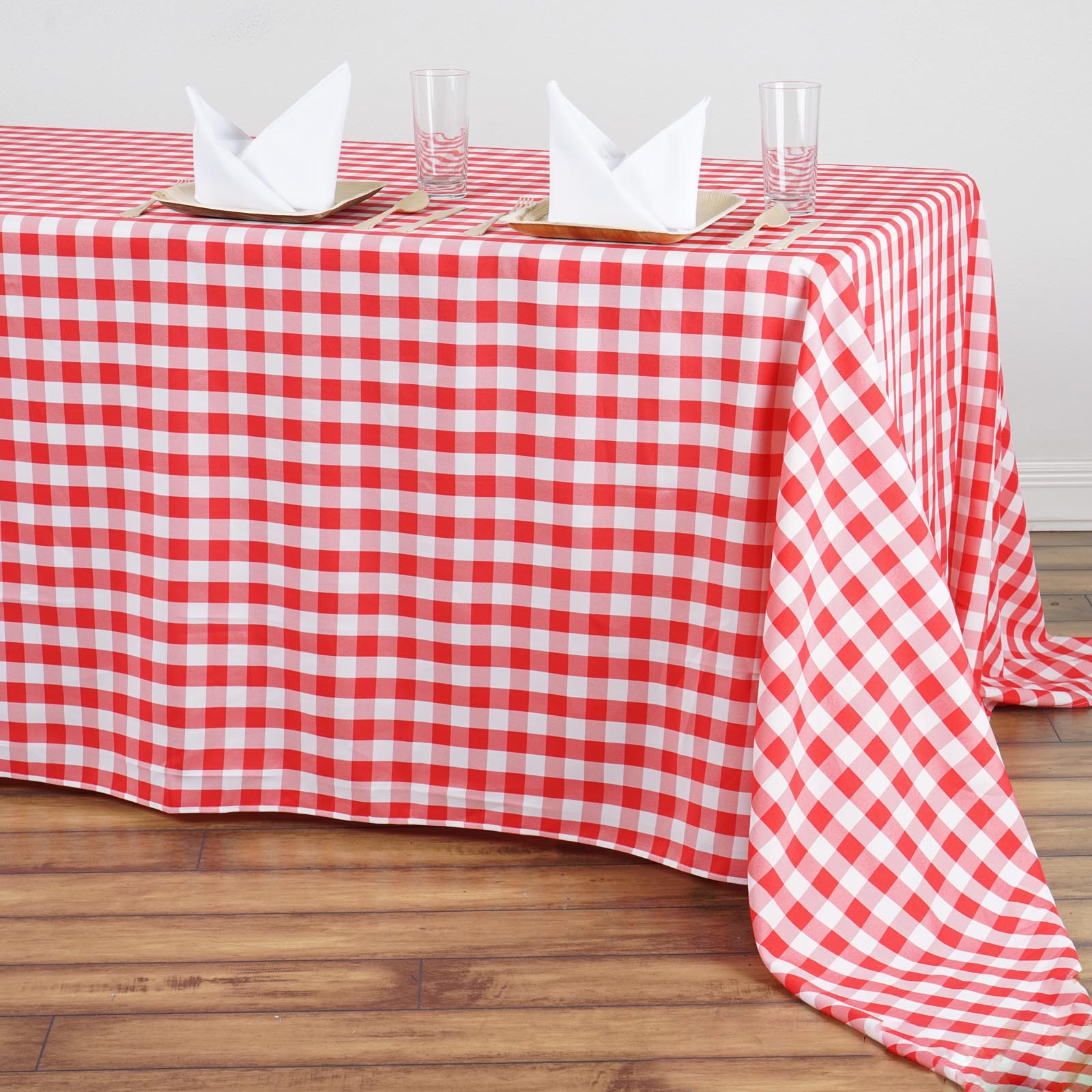 Red White Buffalo Plaid 90x156" RECTANGULAR Polyester Tablecloth Picnic Events product image view 3