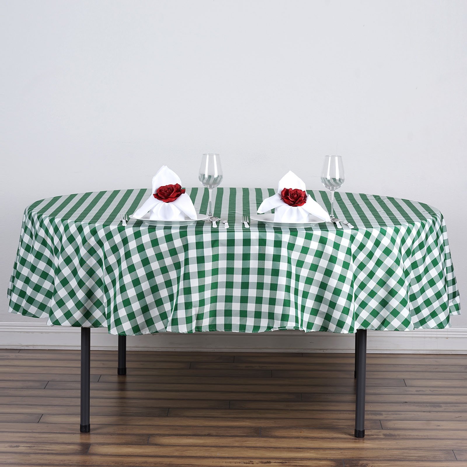 Green White Buffalo Plaid 90" ROUND Polyester Tablecloth Checkered Picnic Events - Bild 5 von 5