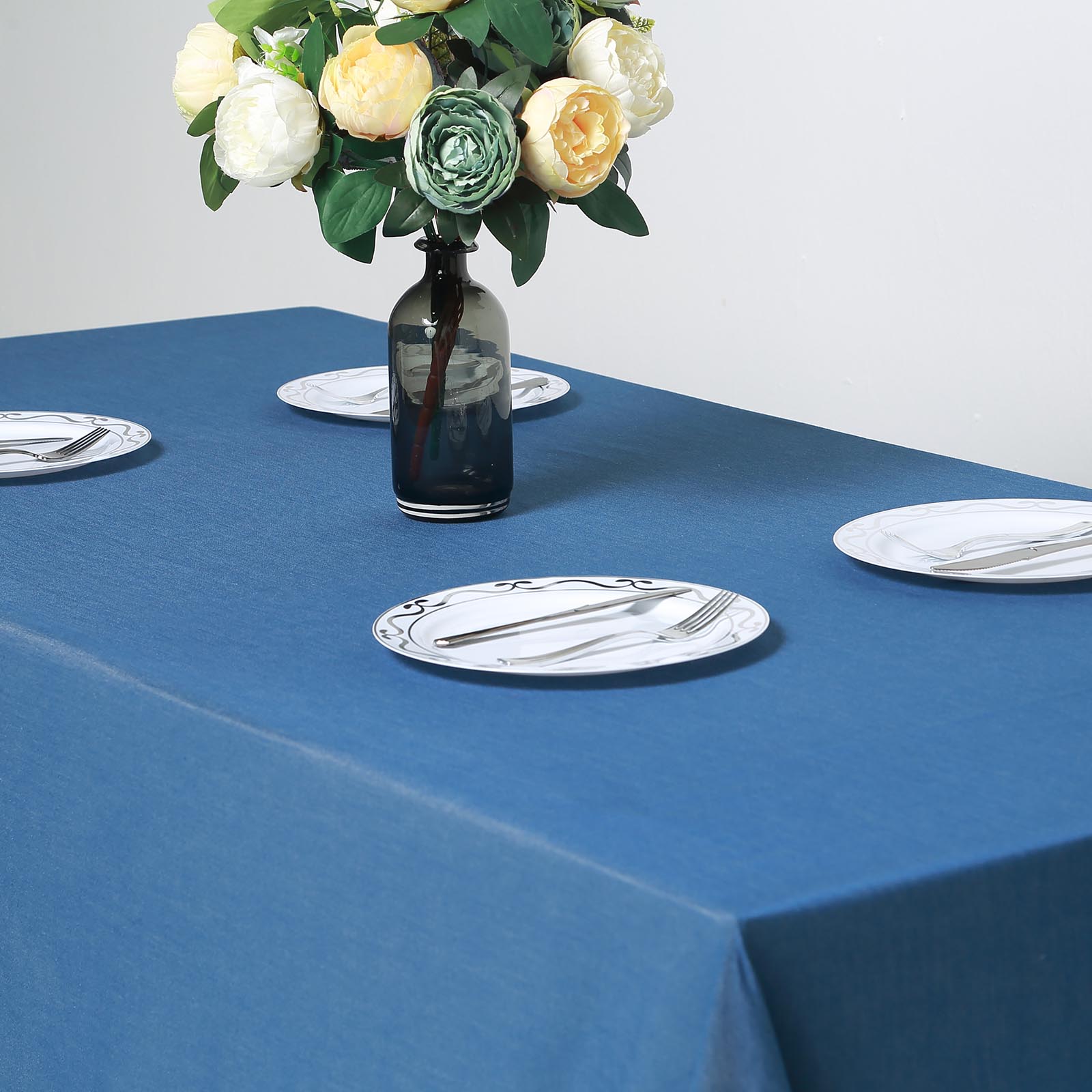 90x132" Dunkelblau Faux Denim Polyester Rechteckige Tischdecke Hochzeit Party Verkauf - Bild 8 von 10