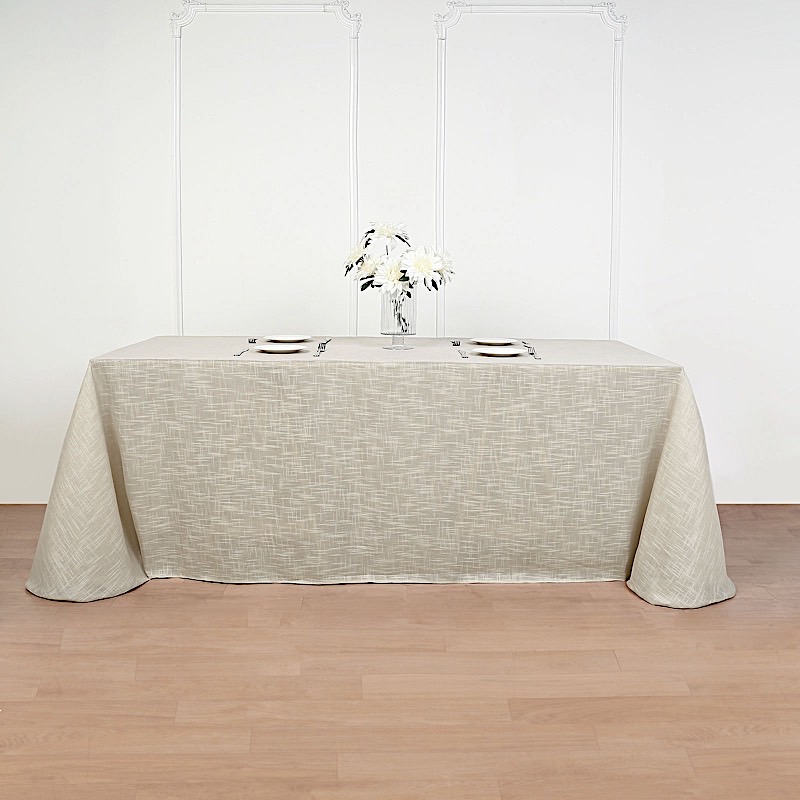 90x156-Inch Rectangular Premium Polyester Faux Burlap Tablecloth Decorations - Picture 3 of 26