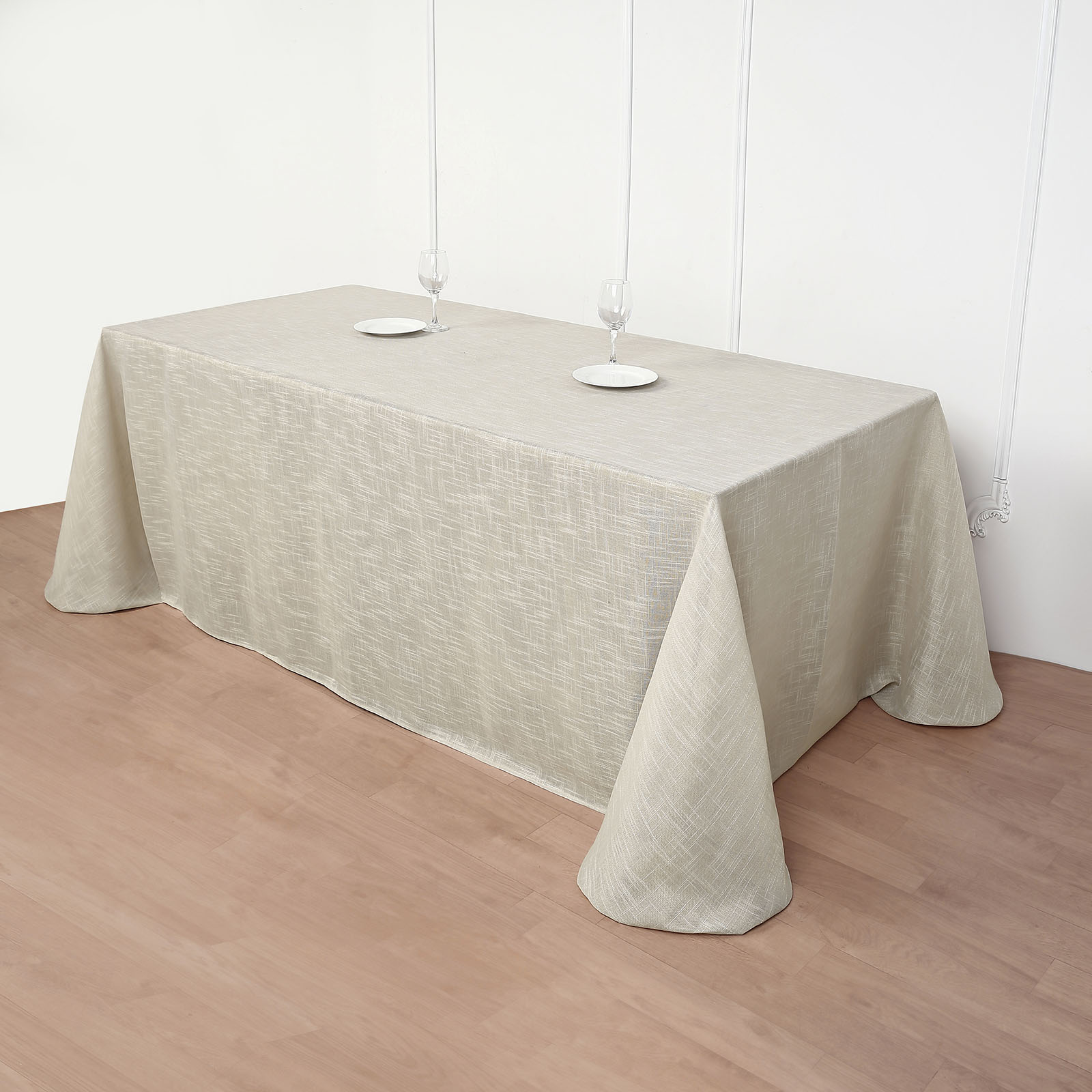 90x156-Inch Rectangular Premium Polyester Faux Burlap Tablecloth Decorations - Picture 9 of 26
