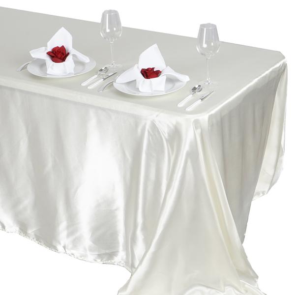 90x132 Inch Rectangle Tablecloth - Ivory Polyester Fabric For Wedding & Parties
