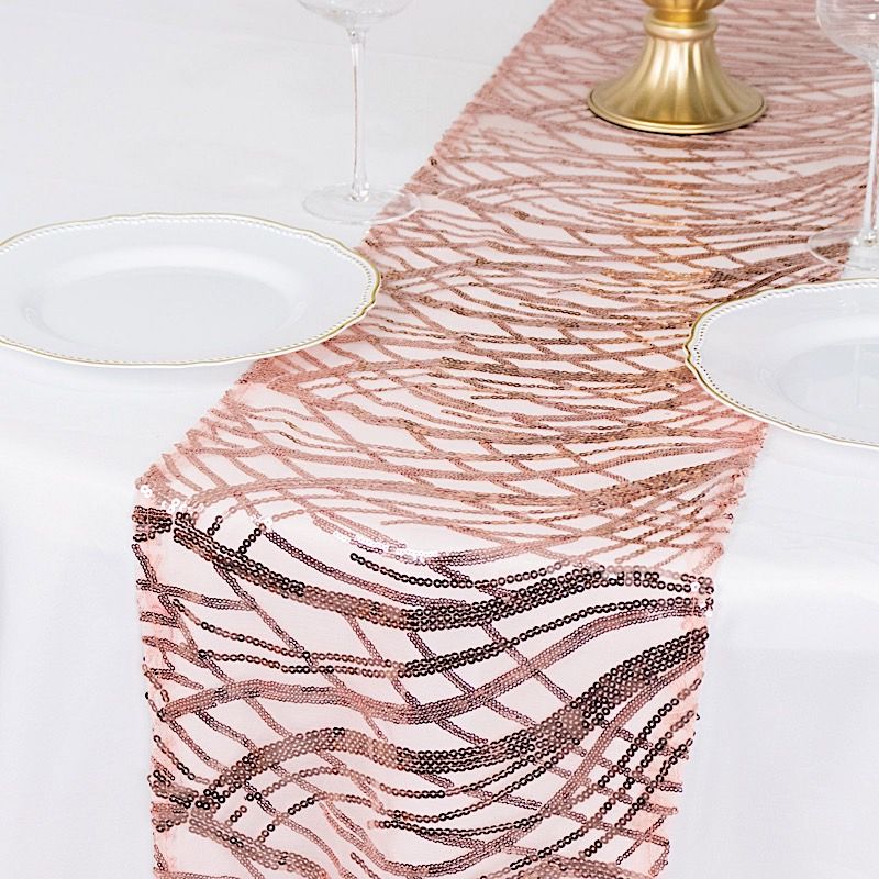 12x108 in Mesh Wavy Embroidered Sequins TABLE RUNNER Party Events Decorations - Picture 23 of 70