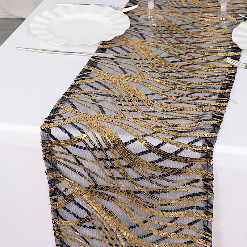 12x108 in Mesh Wavy Embroidered Sequins TABLE RUNNER Party Events Decorations - Picture 12 of 70