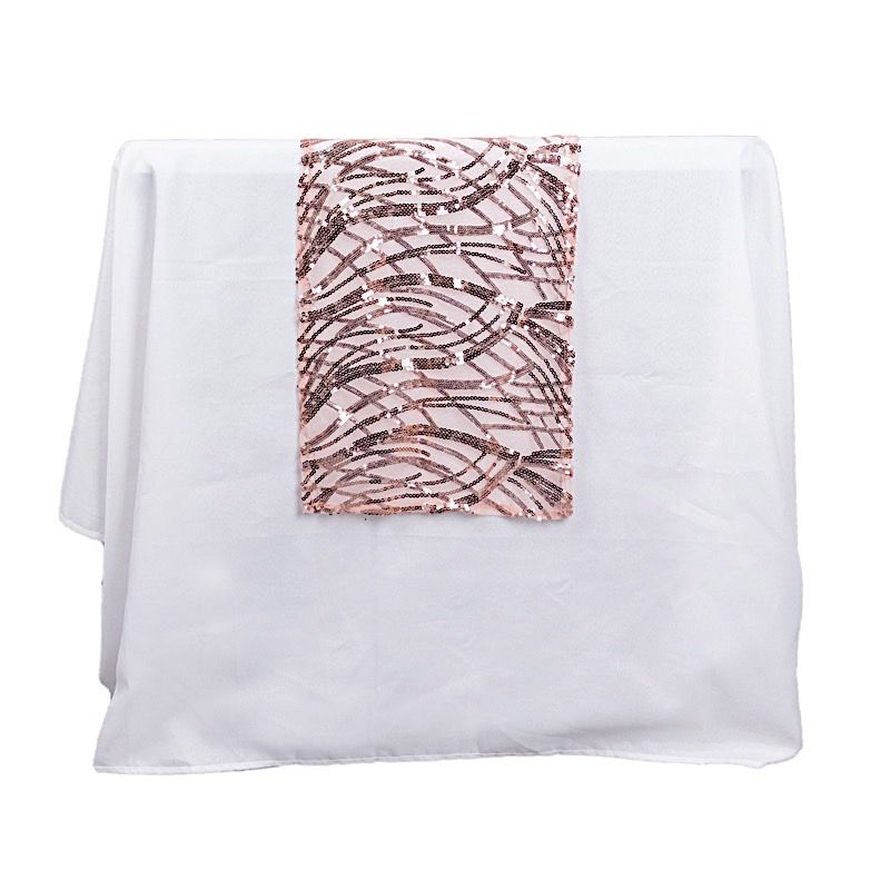 12x108 in Mesh Wavy Embroidered Sequins TABLE RUNNER Party Events Decorations - Picture 25 of 70