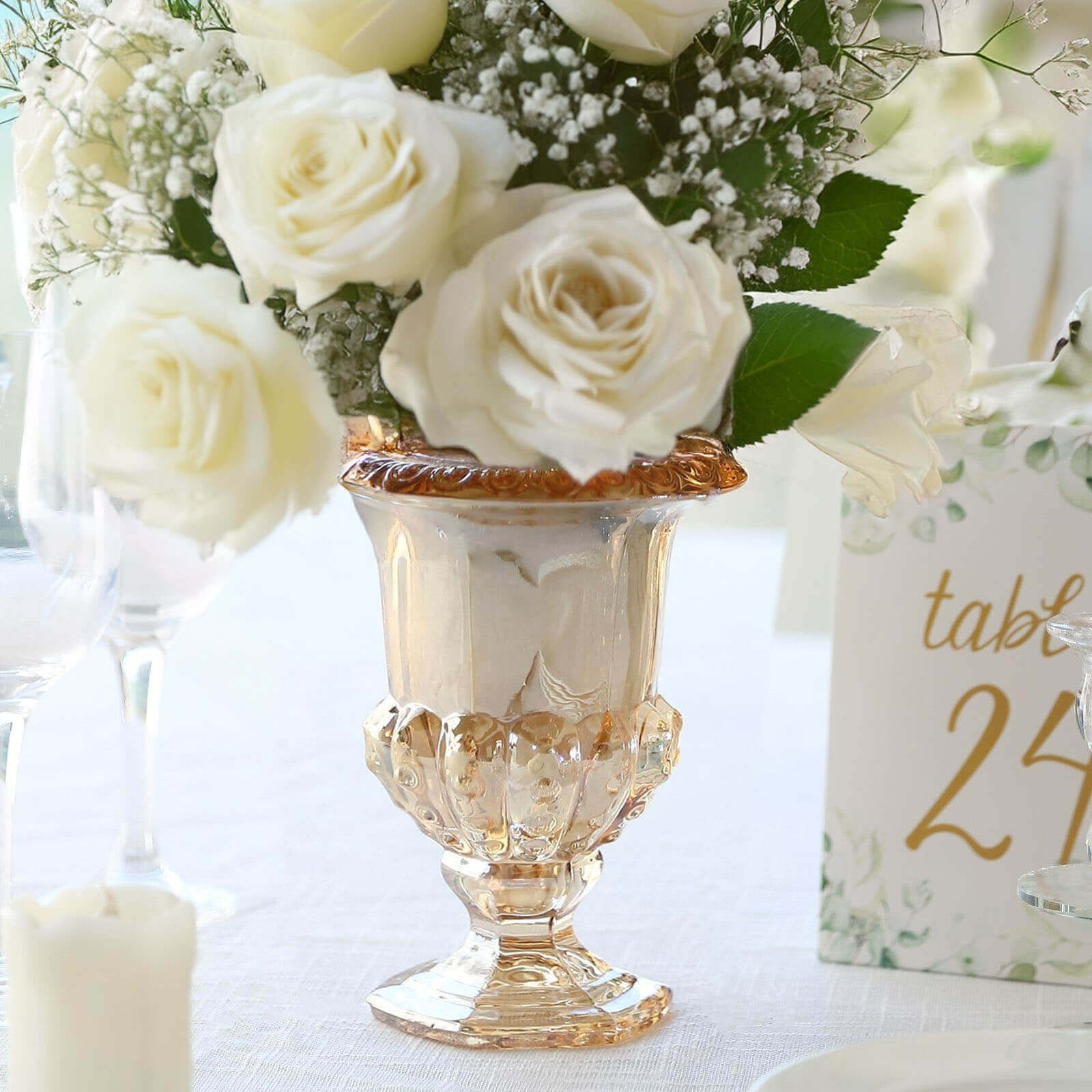 2 Classic 8" Roman Urn Style Glass Flower Vases Party Wedding Decorations - Picture 4 of 17