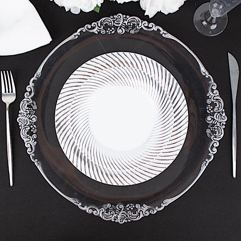 10 Round 9 in Disposable Dinner Plastic PLATES Swirl Design Trim Party Events - Picture 25 of 25