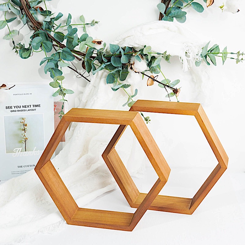 2 Hexagon 9″ Wood Geometric WALL SHELVES Wedding Party Decorations Supplies