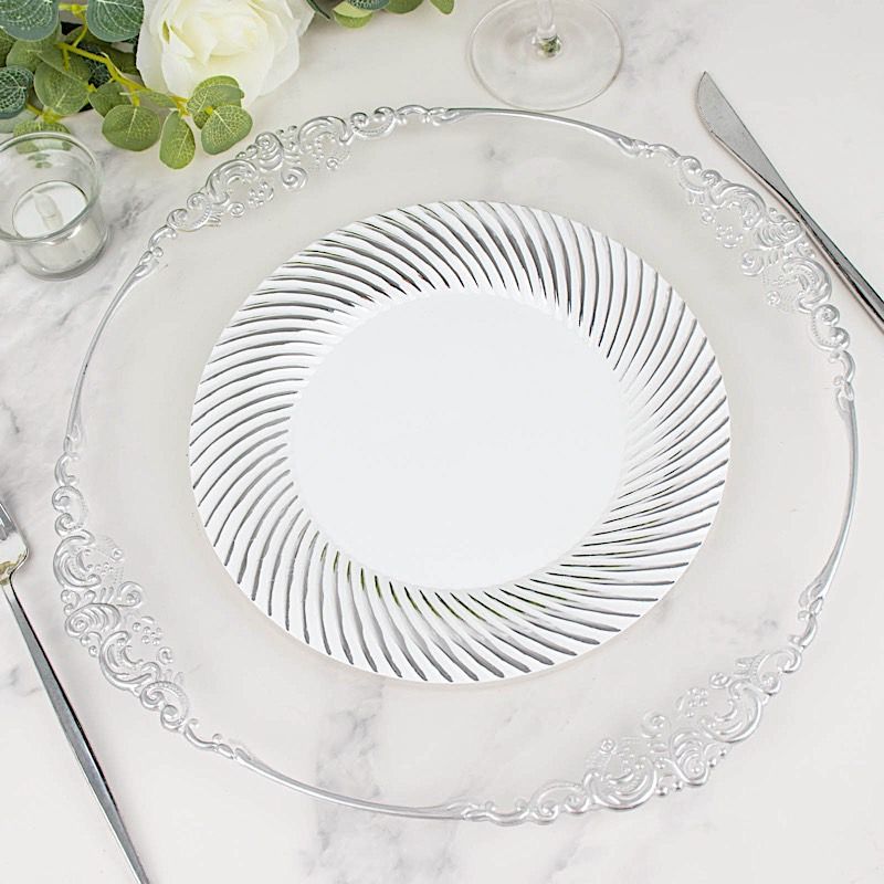 10 Round 9 in Disposable Dinner Plastic PLATES Swirl Design Trim Party Events - Picture 24 of 25