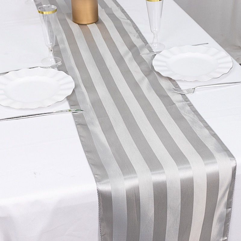 12x108 in Stripes Satin TABLE RUNNER Wedding Party Linens Events Decorations - Picture 51 of 65