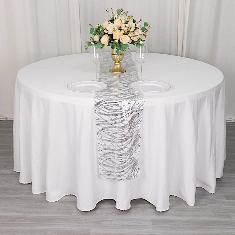 12x108 in Mesh Wavy Embroidered Sequins TABLE RUNNER Party Events Decorations - Picture 54 of 70