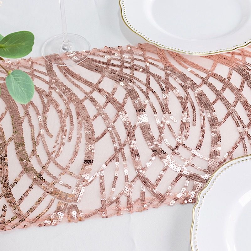 12x108 in Mesh Wavy Embroidered Sequins TABLE RUNNER Party Events Decorations - Picture 21 of 70