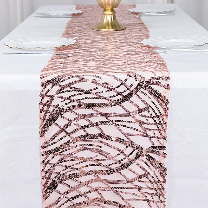 12x108 in Mesh Wavy Embroidered Sequins TABLE RUNNER Party Events Decorations - Picture 22 of 70