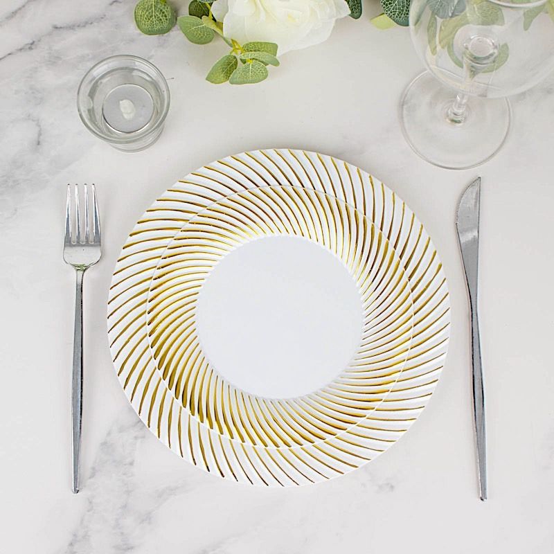 10 Round 7 in Disposable Salad Plastic PLATES Swirl Design Trim Party Events - Picture 16 of 26