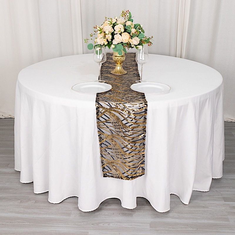 12x108 in Mesh Wavy Embroidered Sequins TABLE RUNNER Party Events Decorations - Picture 10 of 70