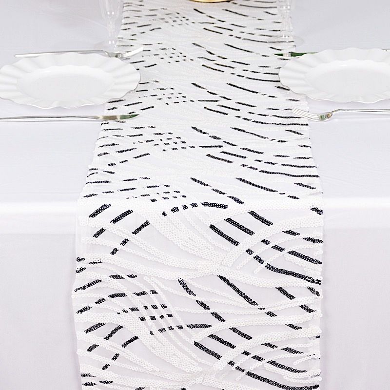 12x108 in Mesh Wavy Embroidered Sequins TABLE RUNNER Party Events Decorations - Picture 67 of 70