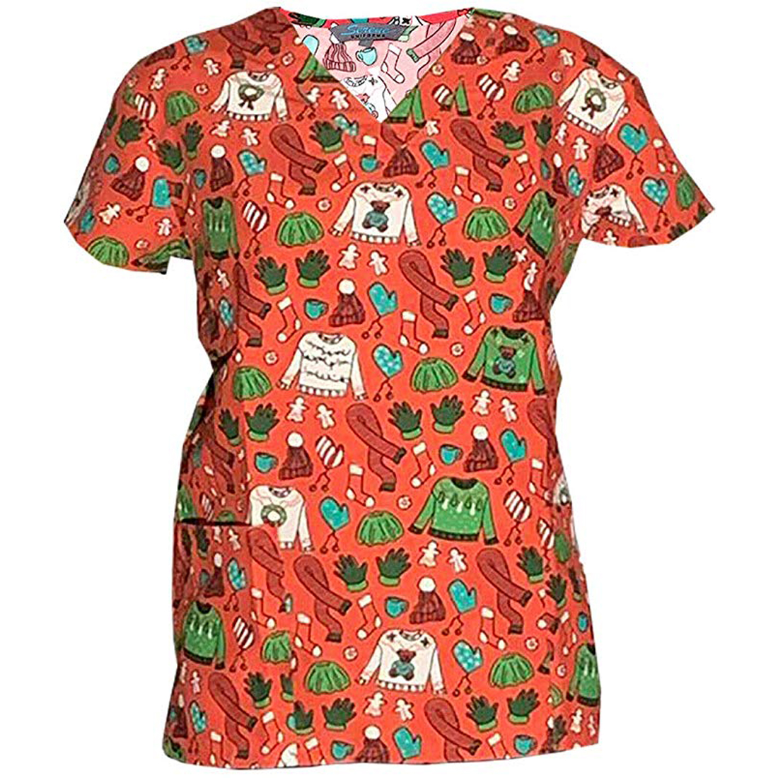 Super Soft Microfiber Christmas Holiday Themed Print Scrub Top Women's Uniform - Picture 18 of 21