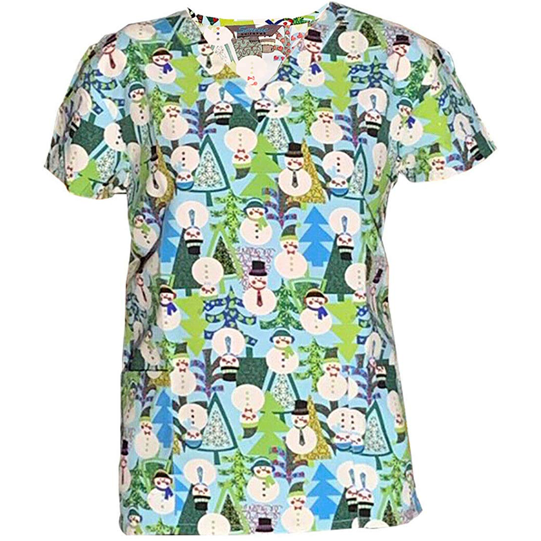 Super Soft Microfiber Christmas Holiday Themed Print Scrub Top Women's Uniform - Picture 9 of 21